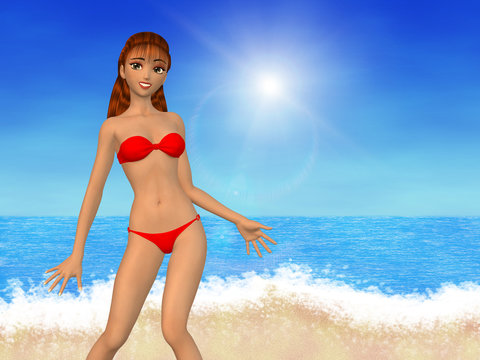 Cartoon girl on beach