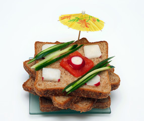 imagination with decorative umbrellas and vegetables.