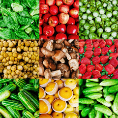 Collage of fruits and vegetables