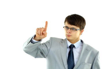 Young business man pointing at something