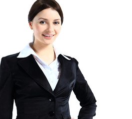 business lady standing against white background