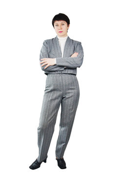 Adult Woman Dressed In Gray Suit