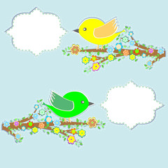 Bird with speech bubble. Vintage valentine concept