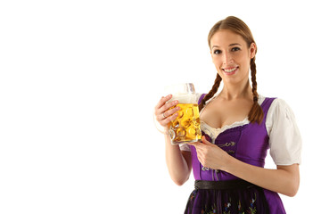 Frau im Dirndl mit Bier
