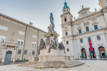 Fototapeta na wymiar Cathedral square (Domplatz) located at Salzburg, Austria