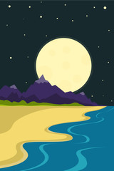 Vector summer night by the sea landscape