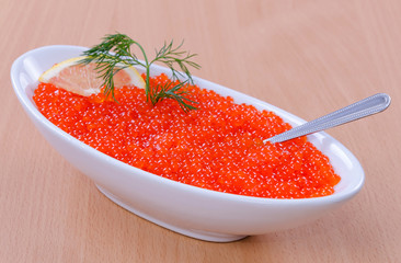 Porcelain bowl with caviar appetizer