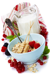 healthy breakfast with bowl of oat flakes