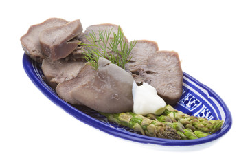 Fillet of pork tongue with asparagus