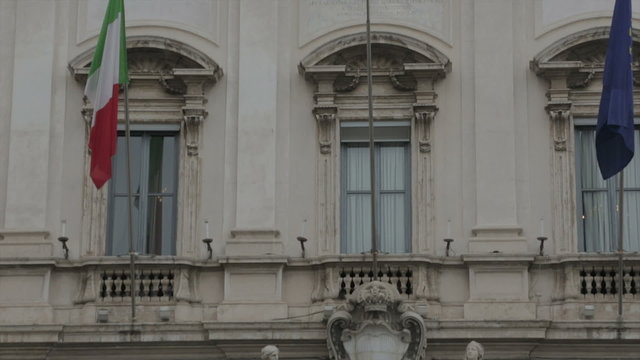 Italian government palace of front with flags