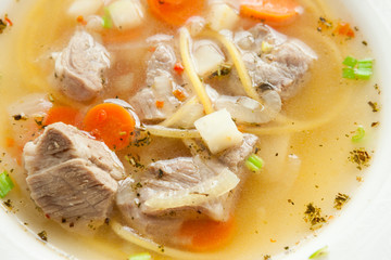 meat broth with homemade noodles