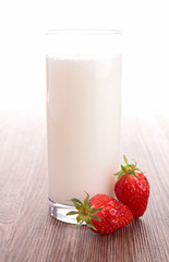 glass of milk and strawberry