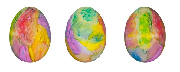 Marmorierte Eier, bunte, handbemalte Ostereier, freigestellt, Freisteller, Deutschland, Europa