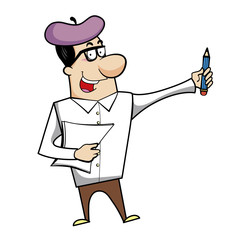 Cartoon Artist with Pencil and Paper