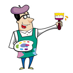 Cartoon Artist with Paintbrush and Palette
