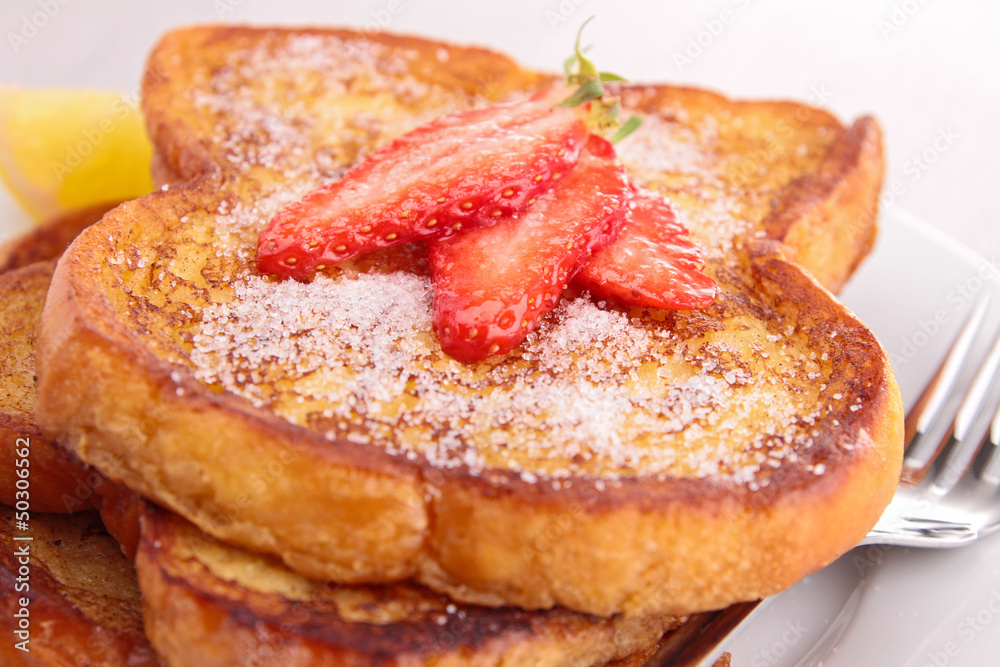 Poster french sugar toast with strawberry