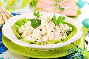 vegetables salad with ham and mayonnaise