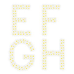Letters EFGH composed from daisy flowers.
