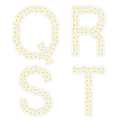 Letters QRST composed from daisy flowers.
