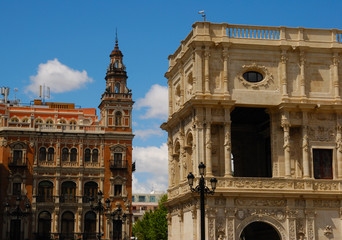 Fototapeta premium Beautiful buildings in the historic center of Seville, Spain.