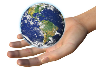 WORLD IN HUMAN HAND - 3D - Elements of this image furnished by N