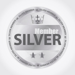 Silver member badge with royal crown and two stars