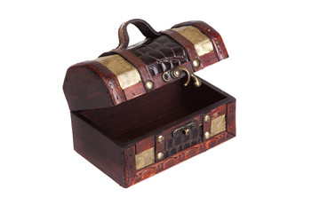vintage wooden chest, isolated