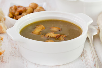 soup with mushrooms in the bowl