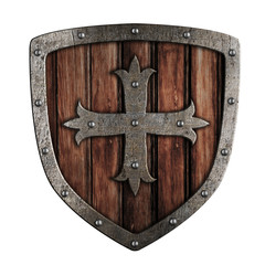 Old crusader wooden shield illustration isolated on white