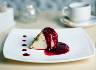 Dessert - Pancake Cake with Ice Cream, Berries Jam and Fresh