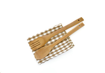 Wooden cooking utensils isolated on white