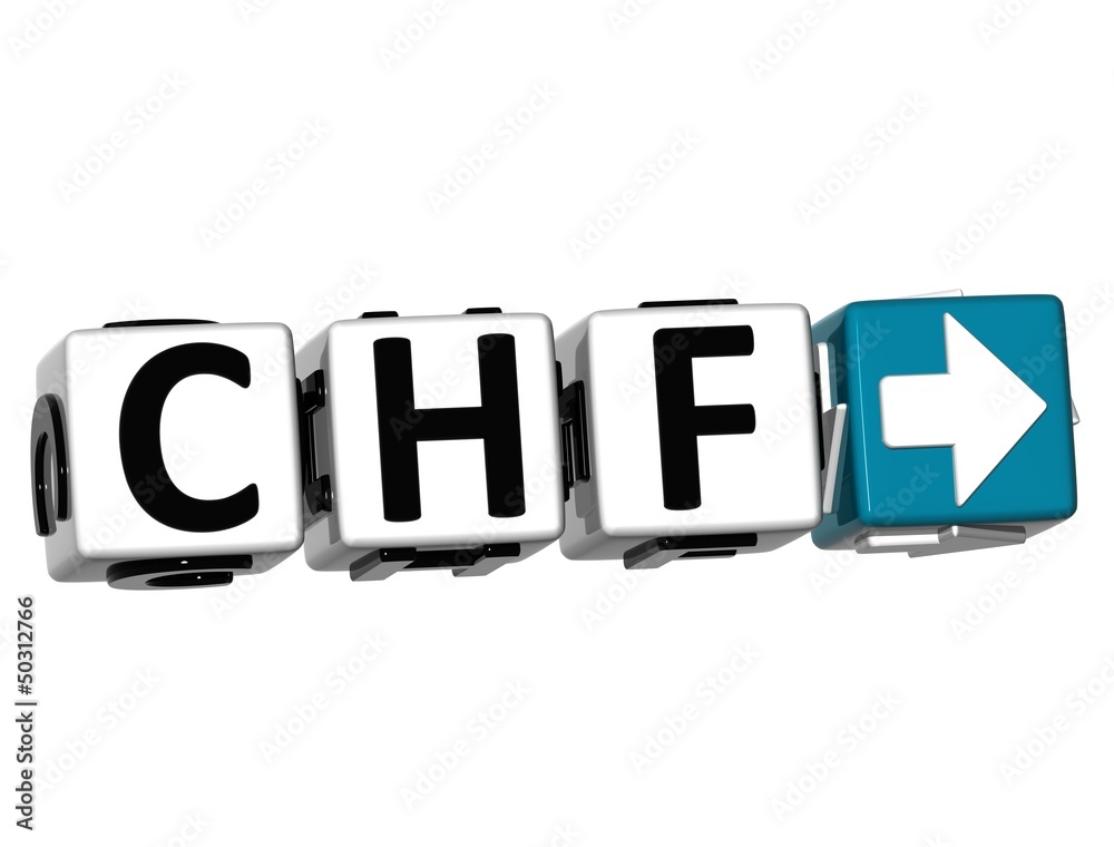 Poster 3d swiss franc currency chf button click here block text