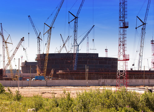 Work of new sea trading port of the Ust-Luga. Russia.