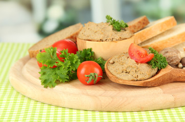 Fototapeta na wymiar Composition of fresh pate, tomatoes and bread,