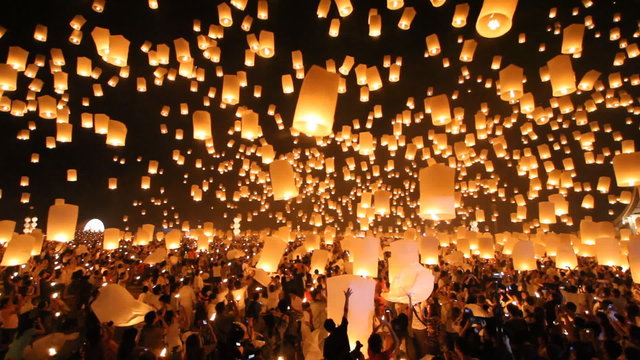 Floating lantern in Yee Peng Festival. Chiangmai, Thailand.