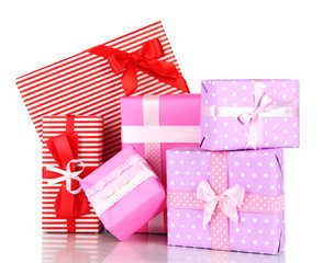 Gift boxes, festive wrapping isolated on white