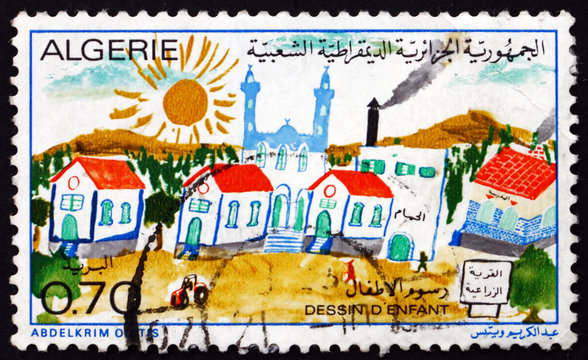 Postage stamp Algeria 1974 Village, Design after Children’s Dr