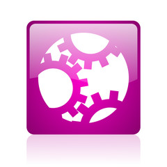 gears violet square web glossy icon