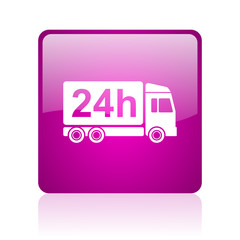 delivery 24h violet square web glossy icon