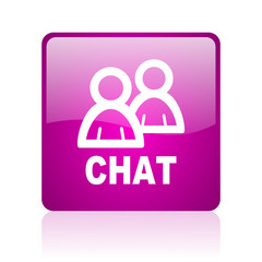 chat violet square web glossy icon