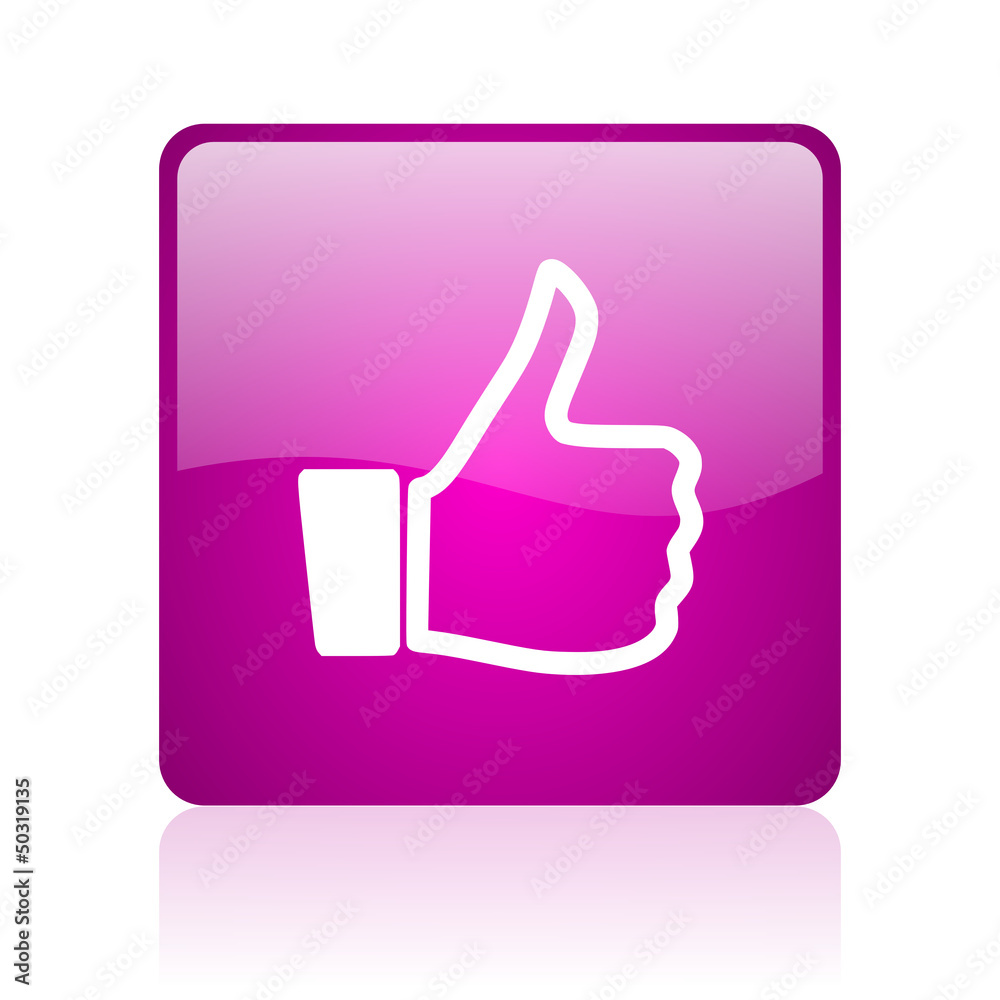 Poster thumb up violet square web glossy icon