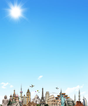 Travel the world monuments concept