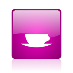 coffee cup violet square web glossy icon