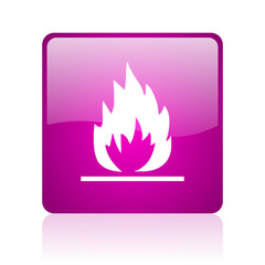 flames violet square web glossy icon