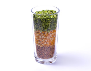 Peas, corn, buckwheat in the glass layers