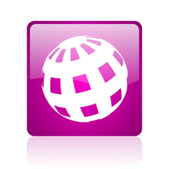 earth violet square web glossy icon