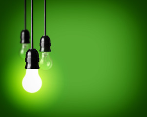Light bulbs on green background