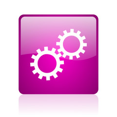 gears violet square web glossy icon