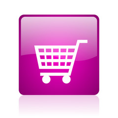 shopping cart violet square web glossy icon