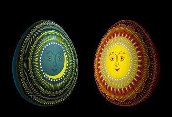 Eggs with solar and lunar ornaments